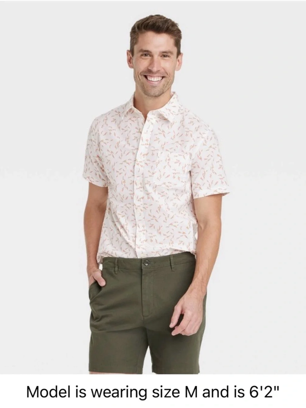 Men's Floral Short Sleeve Poplin Button-Down Shirt - Goodfellow & Co Slim Fit M - Picture 1 of 5